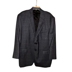 Lauren Ralph Lauren Vtg Mens 48R‎ Wool Blazer Gray Blue Houndstooth Sport Coat
